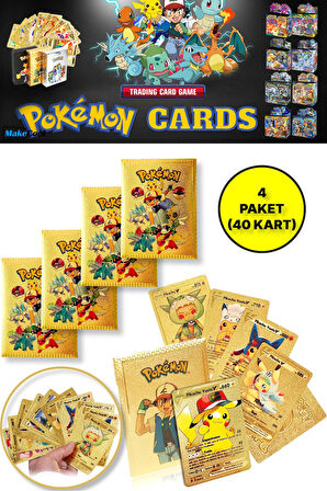 Pokemon Oyun Kartı TCG Gold Booster Pack - 4 Paket (40 KART)