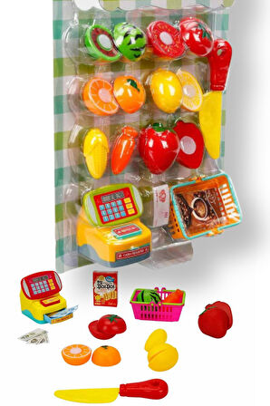 Çok Parçalı Mini Kasalı Sebze ve Meyveli Bıçaklı Mutfak Alışveriş Seti - 17 Parça