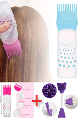 Hazneli Taraklı Saç Boyama Yağlama Kremleme Şişesi ve Cilt Bakım Fırçası Spatula Seti