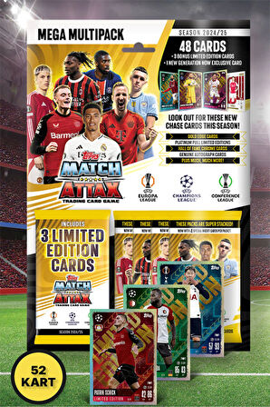 Topps Match Attax 24-25 UEFA Futbolcu Kartları Mega Multipack - 52 Kart (48 Kart+3 L.E.+1 Exclusive)