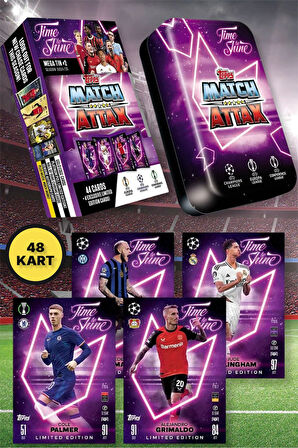 Topps Match Attax 24-25 UEFA Metal Kutulu Futbolcu Kartları Mega Tin Box - 48 Kart (Mor Kutulu)