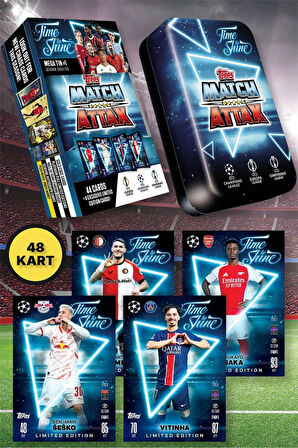 Topps Match Attax 24-25 UEFA Metal Kutulu Futbolcu Kartları Mega Tin Box - 48 Kart (Mavi Kutulu)