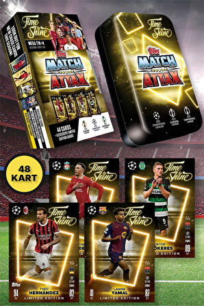 Topps Match Attax 24-25 UEFA Metal Kutulu Futbolcu Kartları Mega Tin Box - 48 Kart (Sarı Kutulu)