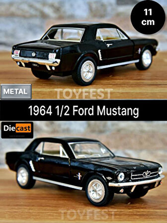 1964 1/2 FordMustang Çek Bırak Die - Cast Kapıları Açılabilen Metal Model Araba - Siyah 11.5 cm