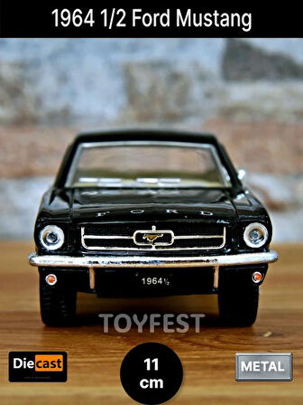 1964 1/2 FordMustang Çek Bırak Die - Cast Kapıları Açılabilen Metal Model Araba - Siyah 11.5 cm