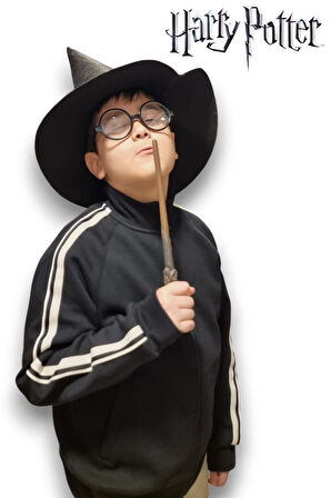 Harry Potter Siyah Şapkası + Asası + Gözlüğü 3 lü Çocuk Kostüm Aksesuarları