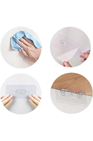 Kuvvetli Yapışkanlı Şeffaf Raf Tutacağı Ayağı 16 lı Destek Aparatı