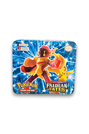 Pokemon Scarlet &Violet Paldean Fates Tin Box TCG Metal Kutulu Lisanssız Pokemon Kart Seti - MODEL 1