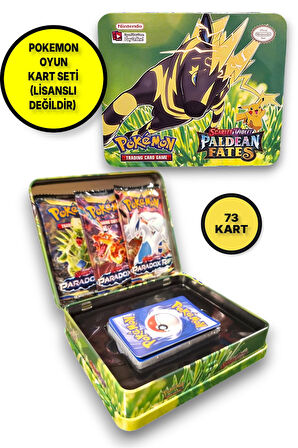 Pokemon Scarlet &Violet Paldean Fates Tin Box TCG Metal Kutulu Lisanssız Pokemon Kart Seti - MODEL2