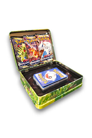Pokemon Scarlet &Violet Paldean Fates Tin Box TCG Metal Kutulu Lisanssız Pokemon Kart Seti - MODEL2