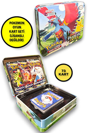Pokemon Scarlet &Violet Paldean Fates Tin Box TCG Metal Kutulu Lisanssız Pokemon Kart Seti