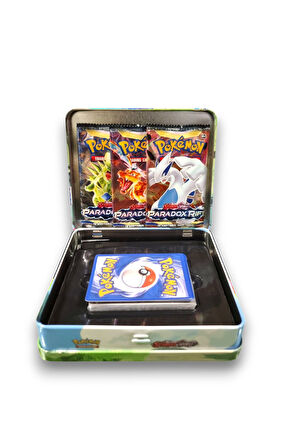 Pokemon Scarlet &Violet Paldean Fates Tin Box TCG Metal Kutulu Lisanssız Pokemon Kart Seti