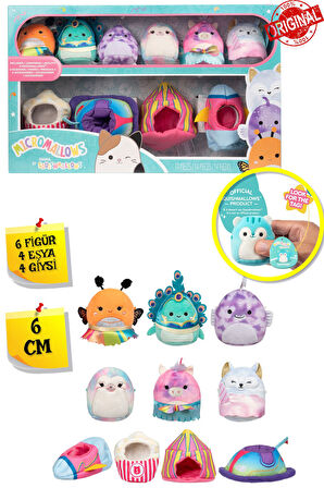 Micromallows Squishmallows Mini Peluş Oyuncak 6 Figür + 4 Aks. + 4 Giysi Figür Seti - 6 CM - MOD-1