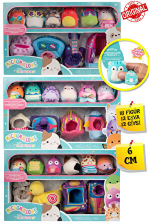 Micromallows Squishmallows Mini Peluş Oyuncak 18 Figür + 12 Aks. + 12 Giysi Figür Seti - 6 CM