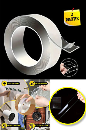 Güçlü Çift Taraflı 2 Metre x 3 CM x 2 MM Et Kalınlığında Nano Bant (İNCELER İLE KIYASLAMAYINIZ)