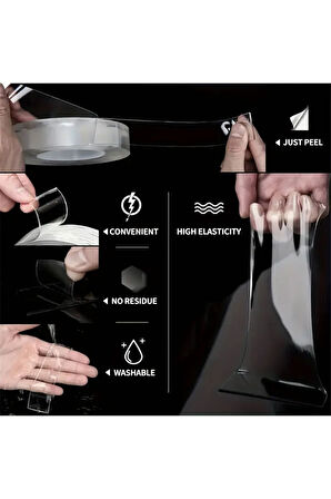 Güçlü Çift Taraflı 2 Metre x 3 CM x 2 MM Et Kalınlığında Nano Bant (İNCELER İLE KIYASLAMAYINIZ)