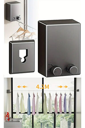 Makaralı Geri Çekilip Toplanan ve Açılabilen Teleskopik Çamaşır Kurutma Askısı Çamaşır İpi - 4.2 MT