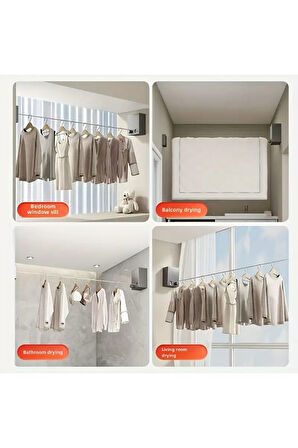 Makaralı Geri Çekilip Toplanan ve Açılabilen Teleskopik Çamaşır Kurutma Askısı Çamaşır İpi - 4.2 MT