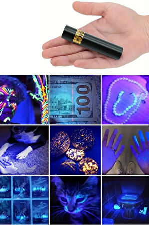 Mini LED UV Mor Işık El Feneri USB Şarjlı Parazit Akar Toz Gösteren Oje Kurutucu Para Kontol Cihazı