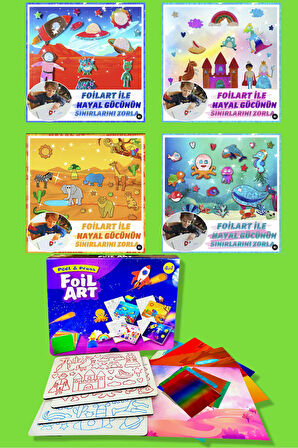 FOILART Peel & Press Yapışkanlı Renkli Basklı Folyo Sanatı-4 lü Okyanus Uzay Safari Masal Temalı Set