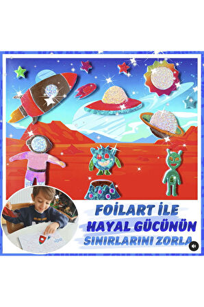 FOILART Peel & Press Yapışkanlı Renkli Basklı Folyo Sanatı-4 lü Okyanus Uzay Safari Masal Temalı Set
