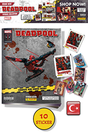 Marvel Deadpool Çıkartma Albümü + Özel Mini Çizgi Roman | Panini Lisanslı Ürün ( 8 STICKER 2 KART)