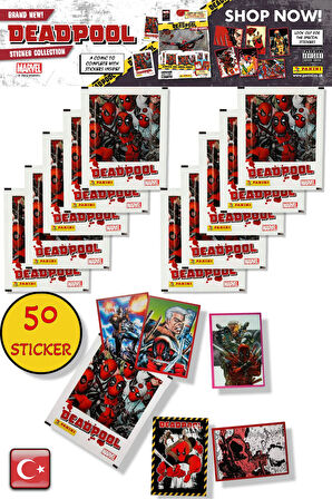 10 PAKET - Marvel Deadpool Çıkartma Paketi | Panini Lisanslı Ürün ( 50 STICKER )