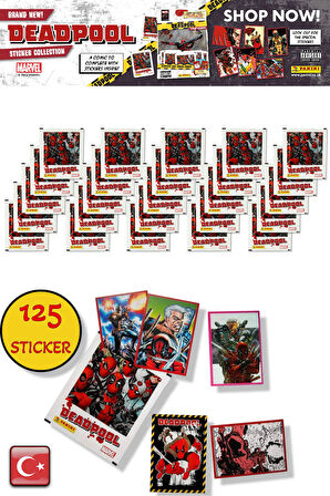 25 PAKET - Marvel Deadpool Çıkartma Paketi | Panini Lisanslı Ürün ( 125 STICKER )