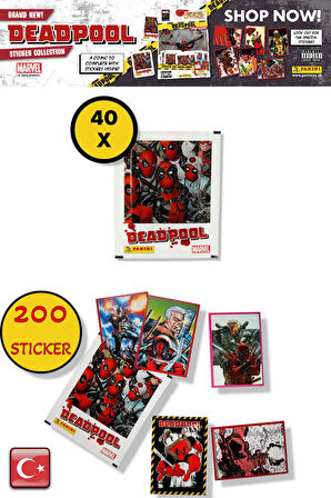 40 PAKET - Marvel Deadpool Çıkartma Paketi | Panini Lisanslı Ürün ( 200 STICKER )