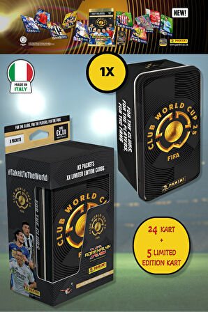 Panini Club World Cup 25 Futbolcu Kartları Tin Box Metal Kutu (24 Kart + 5 Limited Edition Kart)