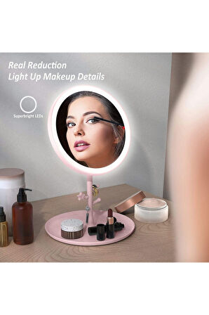 LED Işıklı Makyaj Aynası - 3 Işık Modu, Dokunmatik ve Şarjlı, Taşınabilir