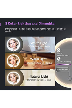 LED Işıklı Makyaj Aynası - 3 Işık Modu, Dokunmatik ve Şarjlı, Taşınabilir