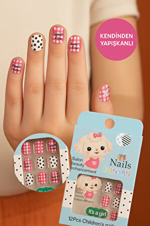 12 li Yapışkan Stickerlı Renkli Baskılı Çocuk Takma Tırnak Oyuncak Seti - 5- 14 Yaş Arası - Model 51