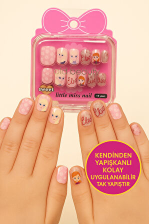 Frozen Temalı 12 li Yapışkan Stickerlı Kendi Çantasında Çocuk Takma Tırnak Seti- 5- 14 Yaş Arası