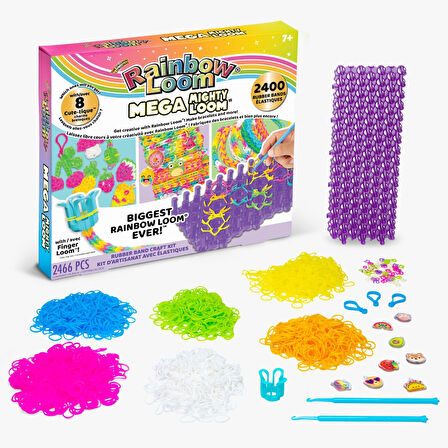 Rainbow Loom Mega Mighty Set 2400 Lastik, 8 Charm, Mega Tezgah, Bileklik Yapım Kiti