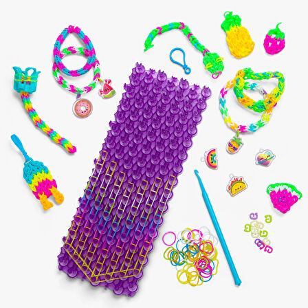 Rainbow Loom Mega Mighty Set 2400 Lastik, 8 Charm, Mega Tezgah, Bileklik Yapım Kiti