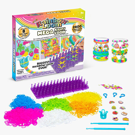 Rainbow Loom Mega Mighty Set 2400 Lastik, 8 Charm, Mega Tezgah, Bileklik Yapım Kiti