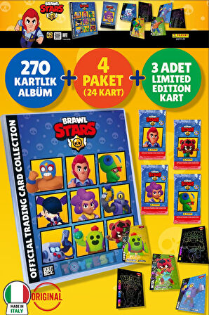 Brawl Stars Panini Resmi Başlangıç Seti: Albüm (Dergi) + 4 Paket (24 Kart) + 3 Sınırlı Basım Kart