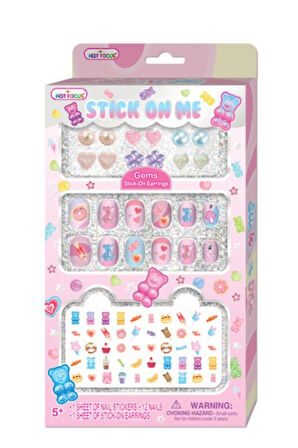 Renkli 3D Stickers lı Çocuk Takma Tırnak Seti ve Küpe Sticker Seti