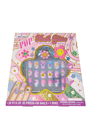 20 li 3D Çocuk Takma Tırnak Seti ve Toka Seti