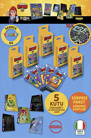 Brawl Stars Panini Resmi Kart Kutusu: 5 Kutu (150 Kart + 15 Limited Edition Kart)