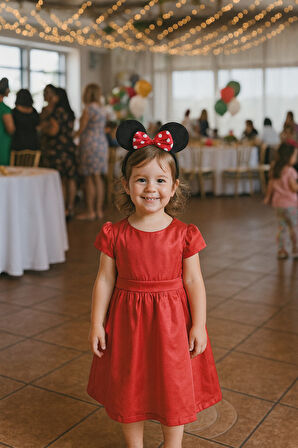 Minnie Mouse Kulaklı Taç – Puantiyeli Kırmızı Fiyonk Partı Kostüm Aksesuarı