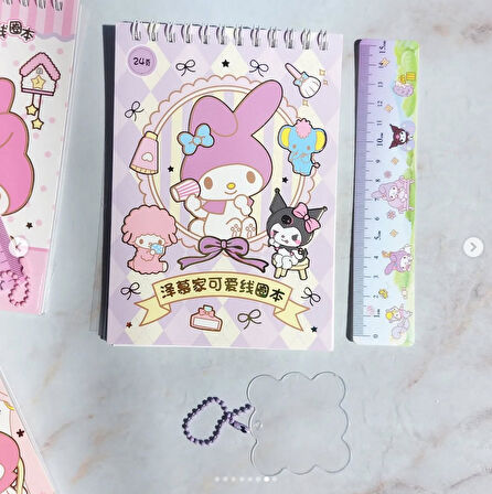 Spiral Not Defterli Cetvelli My Melody Kuromi Model Normal ve Şeffaf Sticker Dergisi - MODEL 1