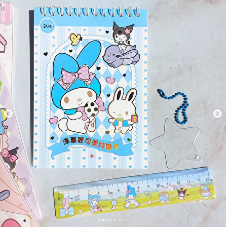 Spiral Not Defterli Cetvelli My Melody Kuromi Model Normal ve Şeffaf Sticker Dergisi - MODEL 4