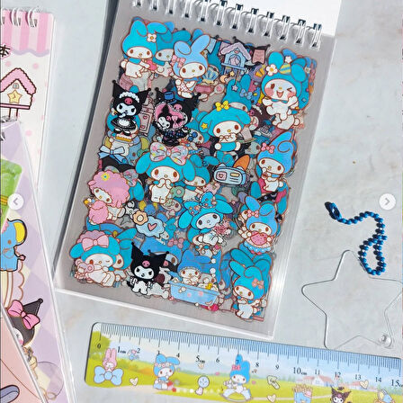 Spiral Not Defterli Cetvelli My Melody Kuromi Model Normal ve Şeffaf Sticker Dergisi - MODEL 4