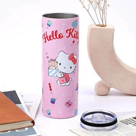 Hello Kitty Figürlü Metal Çelik Bardak Kupa Termos Mug - 26 CM X 17 CM