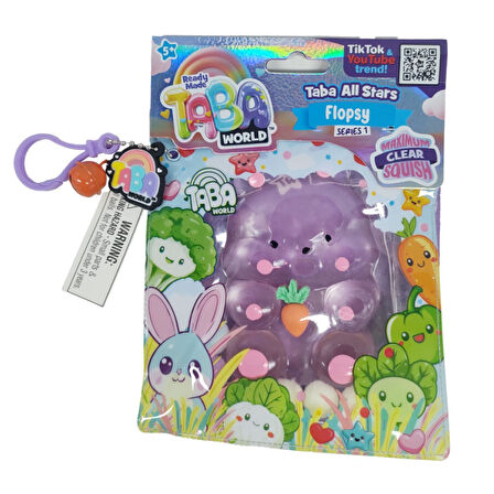 Taba World Flopsy Şeffaf Tavşan Squishy Oyuncak Seri 1 Pom Pomlu ve Anahtarlıklı