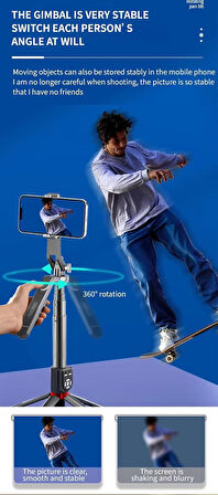 Bluetooth Uzaktan Kumandalı 2.2M Uzatılabilir Tripod Selfie Çubuğu 360 Derece Dönebilen Başlık