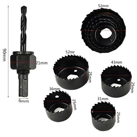6 Parça Buat Açma Seti 38-54 mm Profesyonel Delik Panç Testere Matkap Ucu Seti