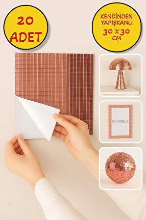 20’li Kendinden Yapışkanlı Rose Ayna Mozaik Disco Sticker Duvar Çerçeve Eşya Dekoratif Kaplama30x30